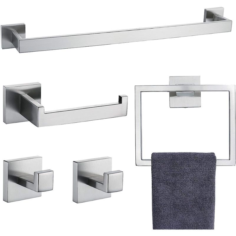 GENERICO - Set Accesorios Para Baño X 5 Piezas Cuadrado Acero Inoxidable