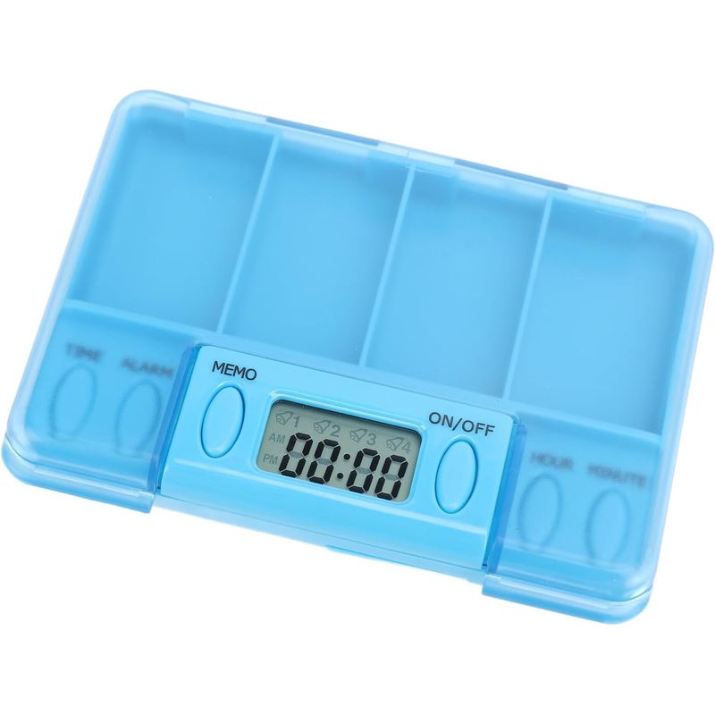 GENERICO - Pastillero con Alarma Digital – 4 Compartimentos + 4 Alarmas Independientes