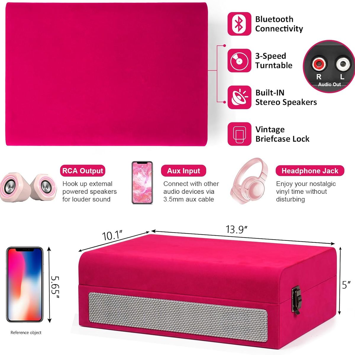 AMERICAN GENERICS - Tocadiscos Ochenta Vintage Bluetooh Maleta Portatil Victrola