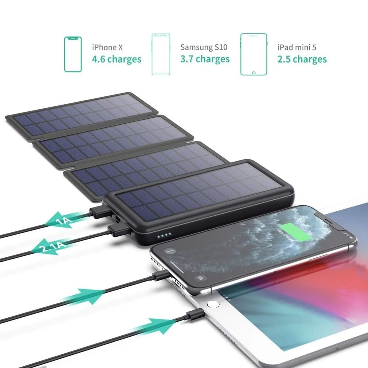 AMERICAN GENERICS - Power Bank Solar Recargable 4 Paneles 20000mah Con Linterna