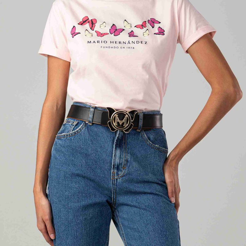 MARIO HERNANDEZ - Cinturón Casual Mariposa Monograma Negro Caramelo