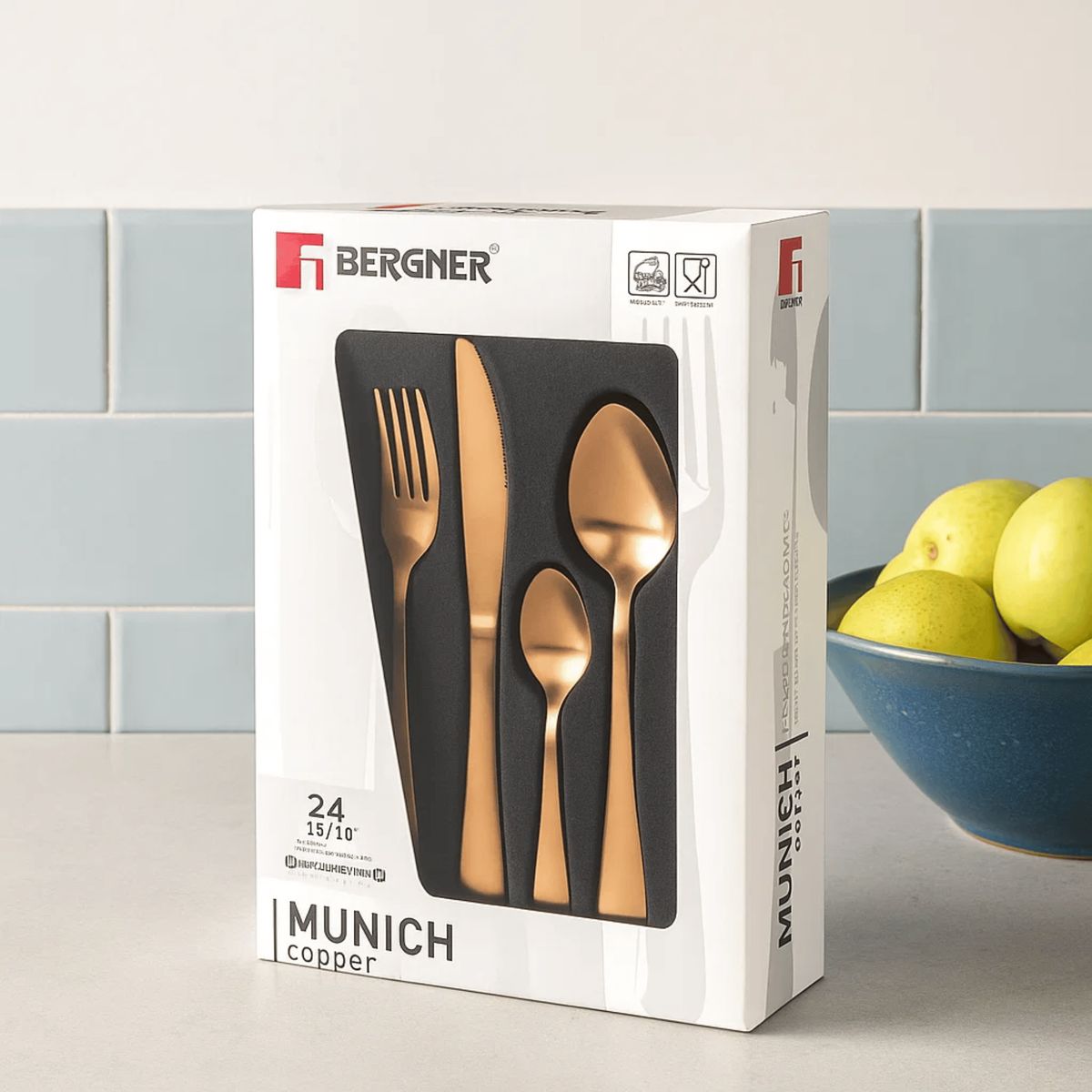 BERGNER - Juego de Cubiertos 24 Piezas Munich Copper en Acero Inoxidable