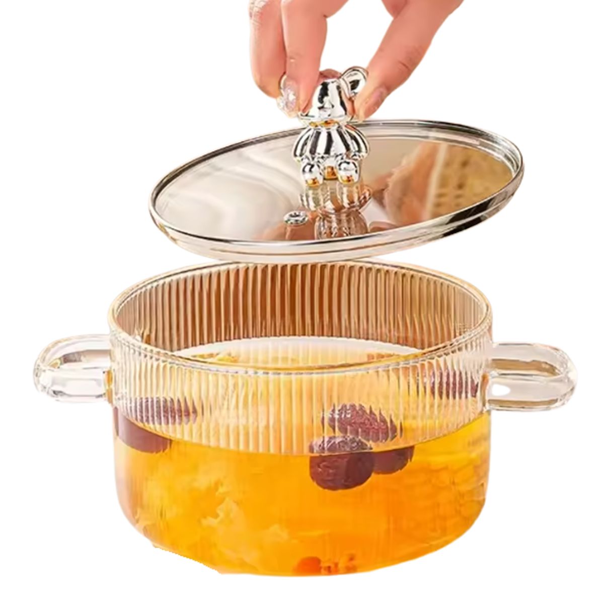 SHUNGA - Olla Vidrio Templado Transparente Resistente  Altas Temperaturas Con Tapa