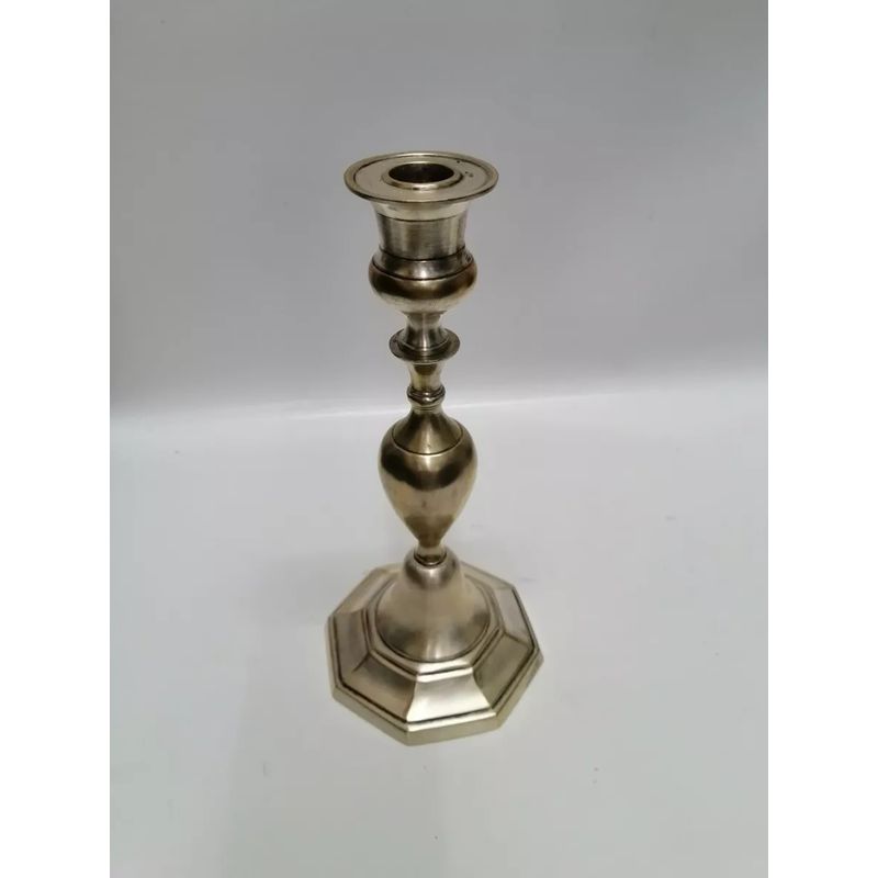 SIN ETIQUETAS - Candelabro Mesa Italy Bronce Baño De Plata 1 Vela 1950