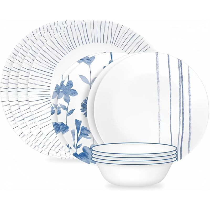 CORELLE - Vajilla Corelle Botanicals Stripes  Frescura Natural 12 Piezas