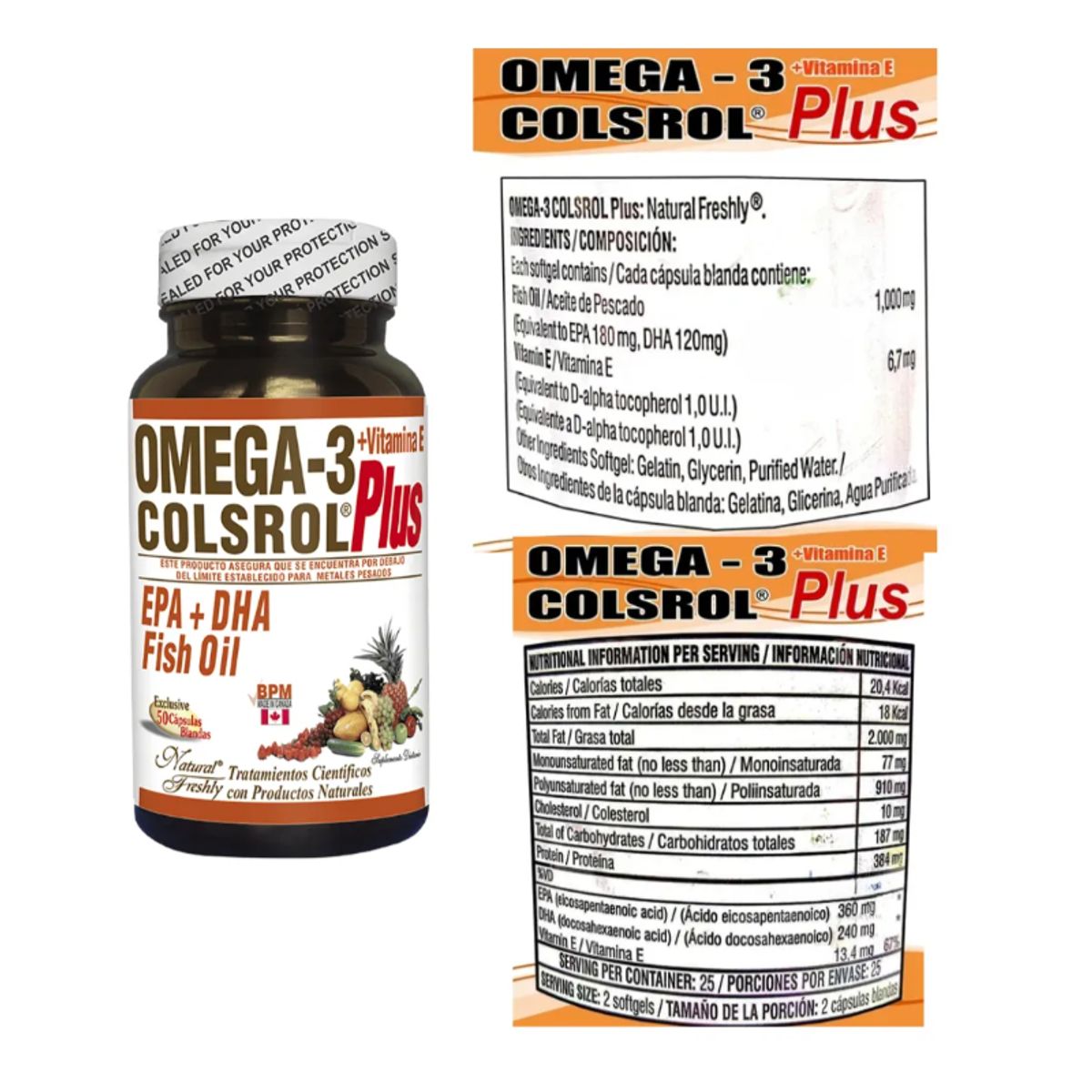 NATURAL FRESHLY - OMEGA 3 COLSROL PLUS + VITAMINA E X 50 CAPSULAS
