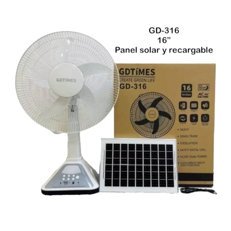 HOME - Ventilador Recargable Con Panel Solar 16 Gd-316