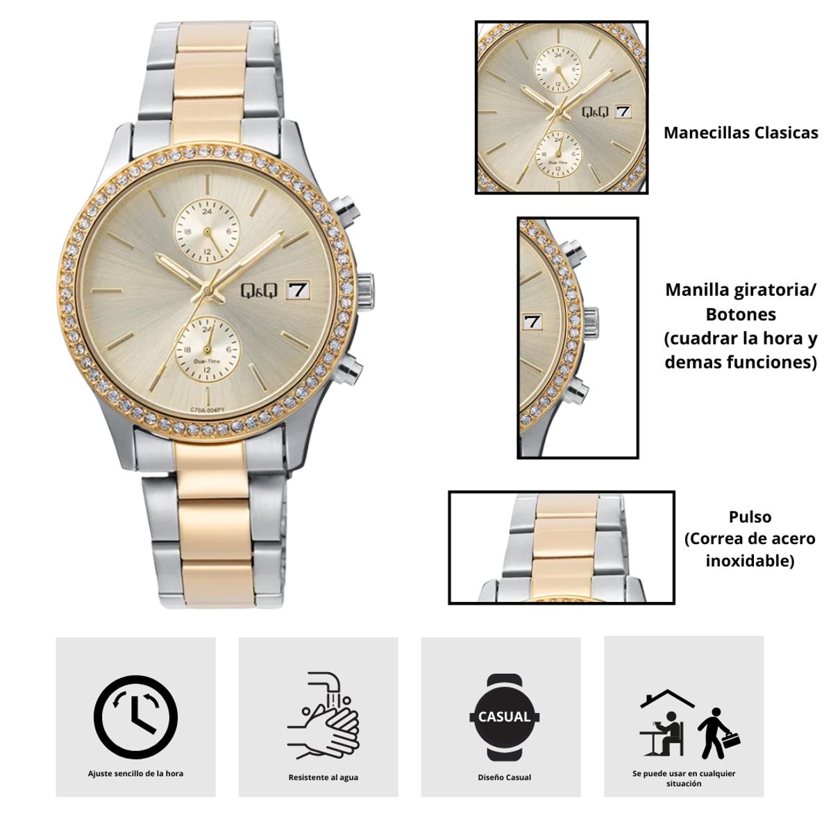 Q&Q - Reloj Q&Q C70A-004PY Diseño Elegante