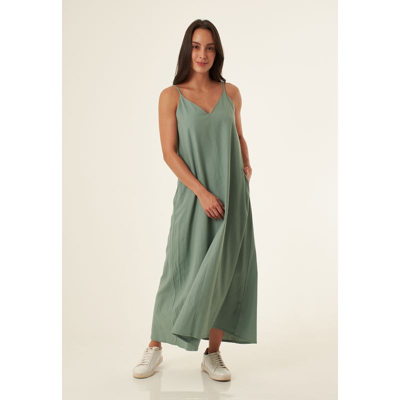 BELIFE - Vestido largo verde con cargaderas para mujer
