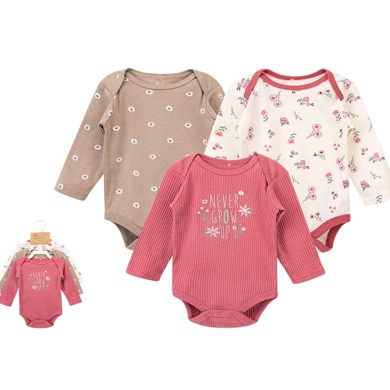 GENERICO - Set De Bodies Mamelucos Para Bebe Niña 3 und Algodón Org