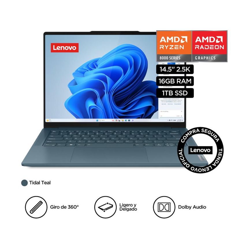 LENOVO - Portátil Lenovo Yoga Pro 7 AMD Ryzen 7 16GB 1TB 14” + AI - Turquesa