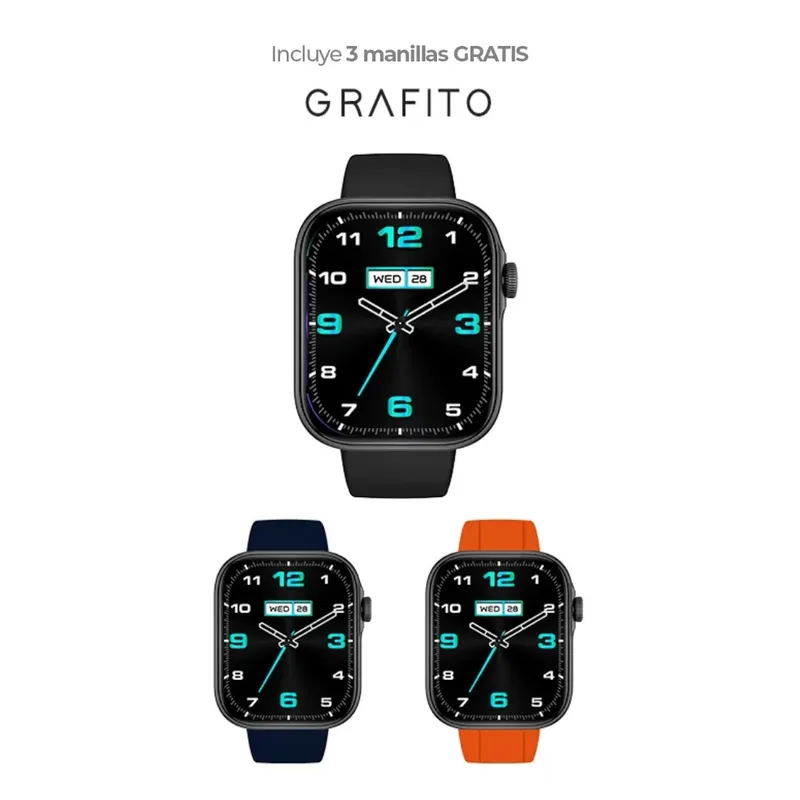 JYR TECHNOLOGY - Smartwatch JYRSW4 con 3 manillas intercambiables - Negro