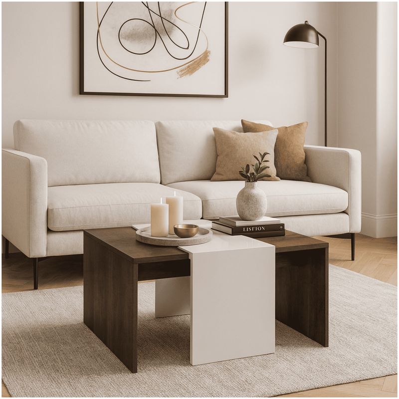 MUEBLES 2020 - Mesa de Centro Cobeña Rustico Blanco Apagado