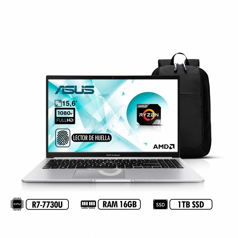ASUS - Portátil ASUS Vivobook 156 FHD M1502Y AMD R7-7730U RAM 16GB DDR4 1TB SSD Plateado