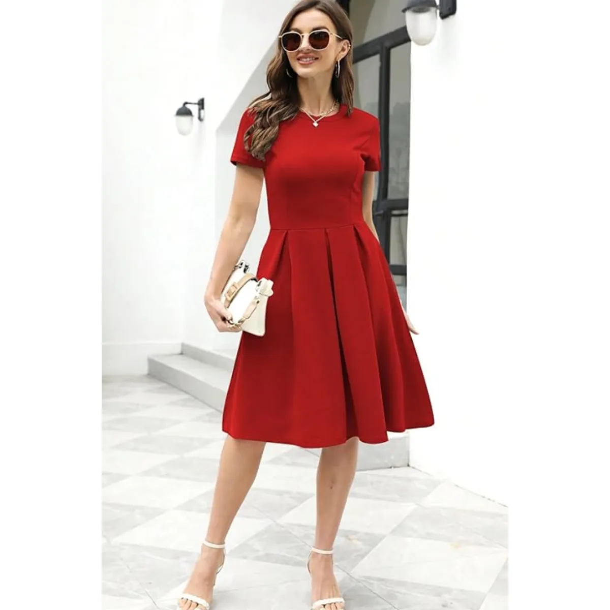 NEGRELI - Vestido Rojo Clásico Corte en A