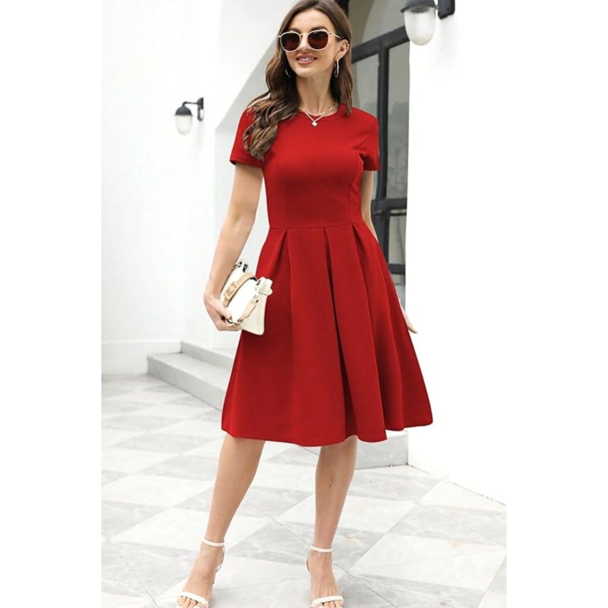 NEGRELI - Vestido Rojo Clásico Corte en A