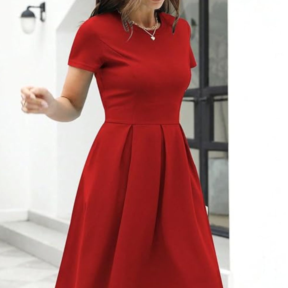 NEGRELI - Vestido Rojo Clásico Corte en A