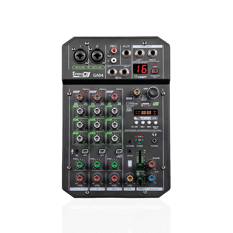 GENERICO - Consola Mixer Pro Dj Ga04 4 Canales Usb Interfaz Grabacion