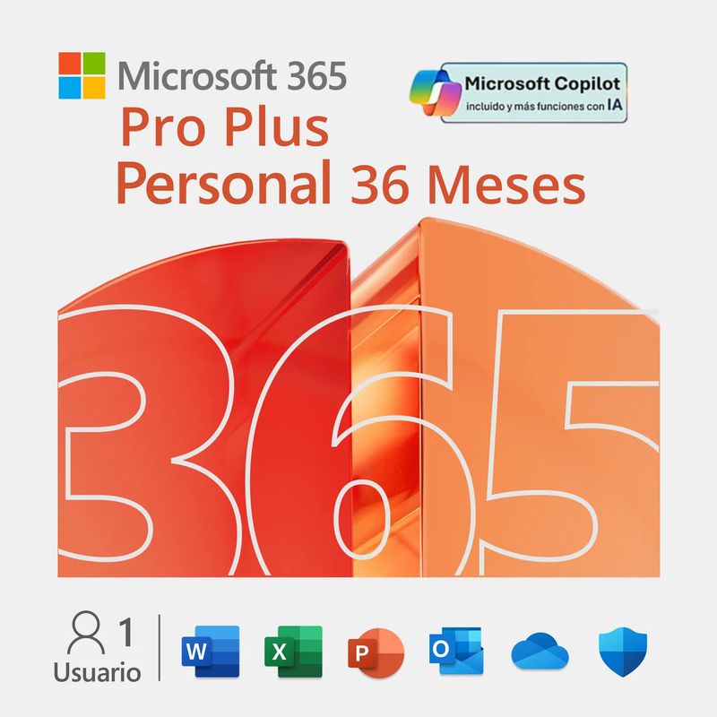 MICROSOFT - Licencia Office 365 Personal Pro Plus, 3 Años, 5 Dispositivos, Copilot