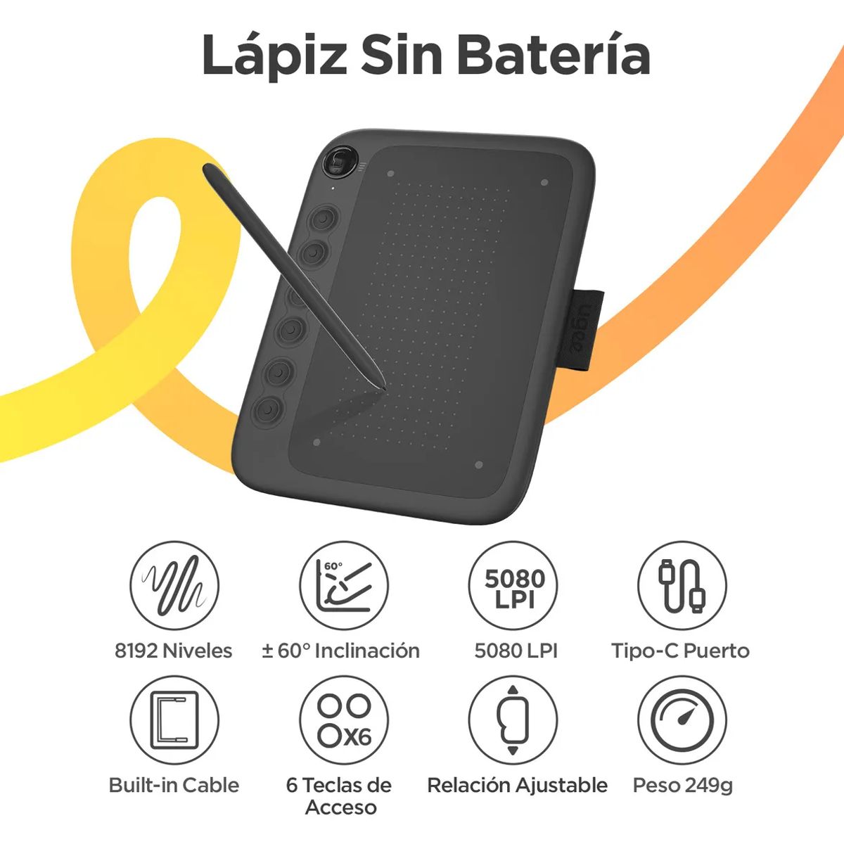 GENERICO - Ugee Tableta Gráfica Q6 Para Teléfono Android 6.5 x 4 Pulgadas Negro