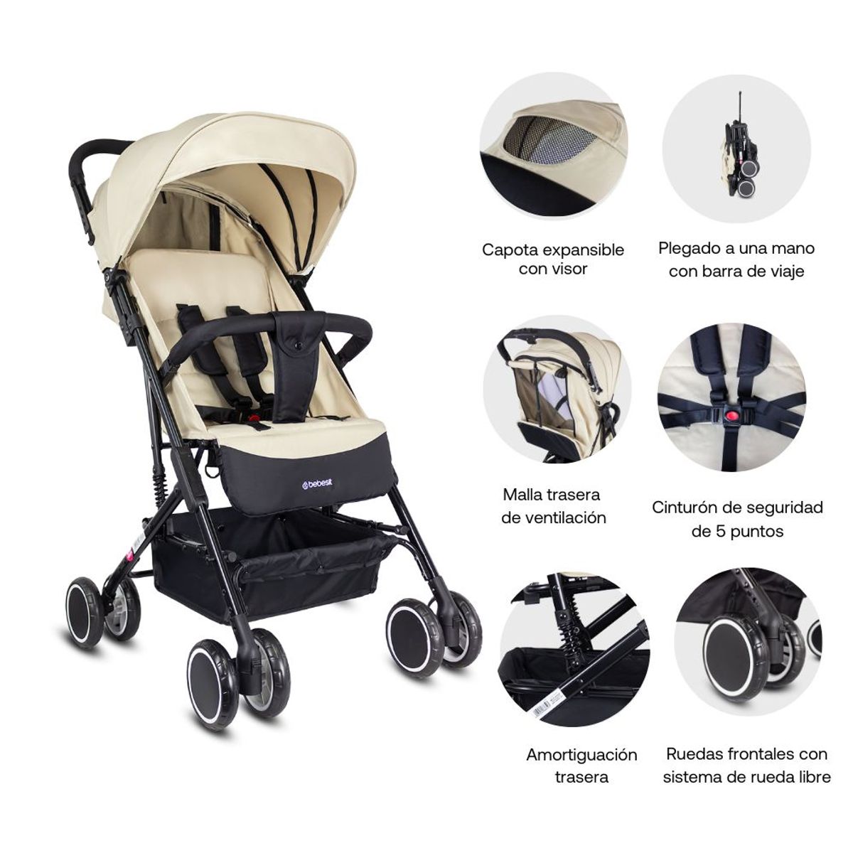 BEBESIT - Coche Para Bebe Paseador Tipo Maleta Bebesit Bit Beige