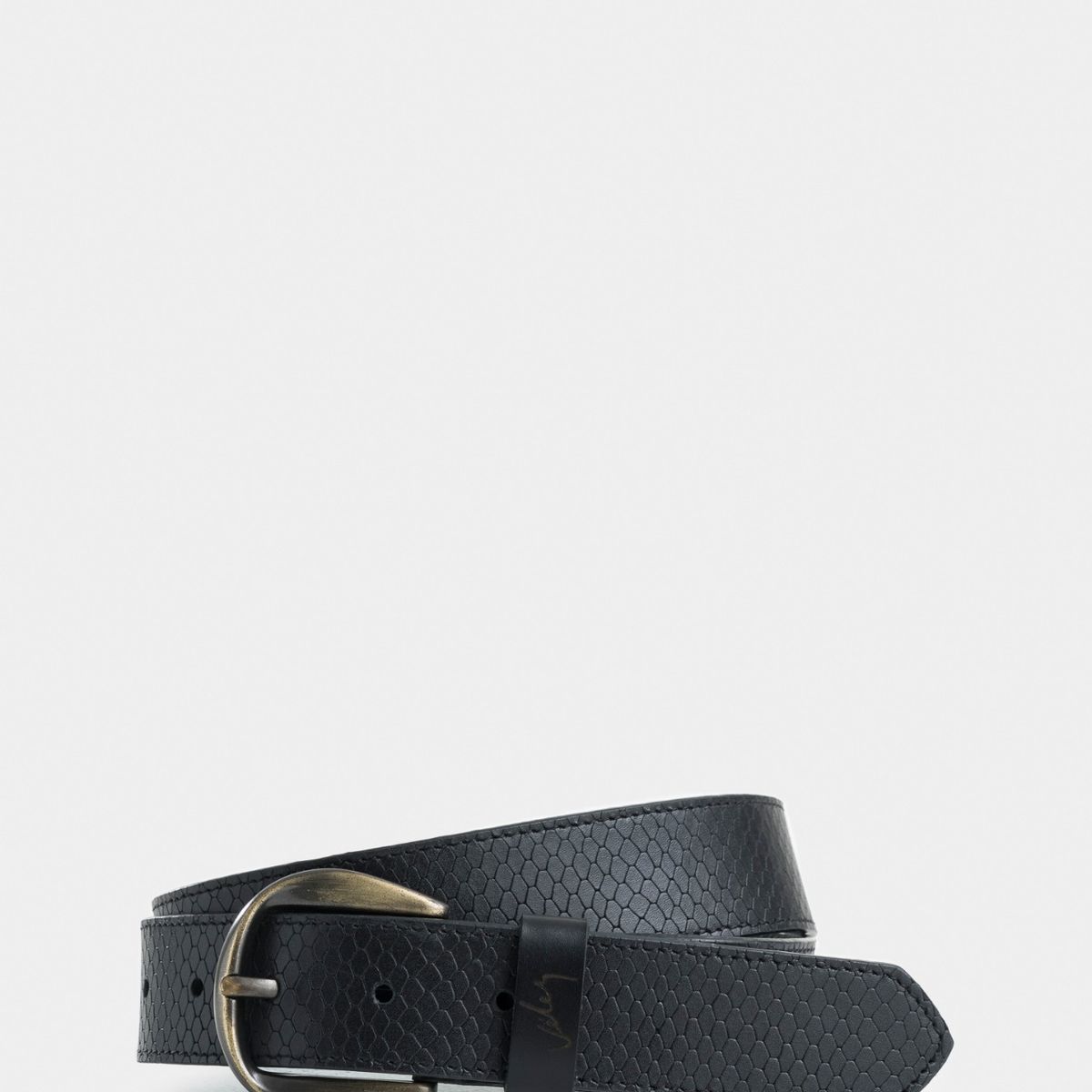 VELEZ - Vélez Cinturón Unifaz Makki De Cuero Para Mujer Placa Reptilia Negro