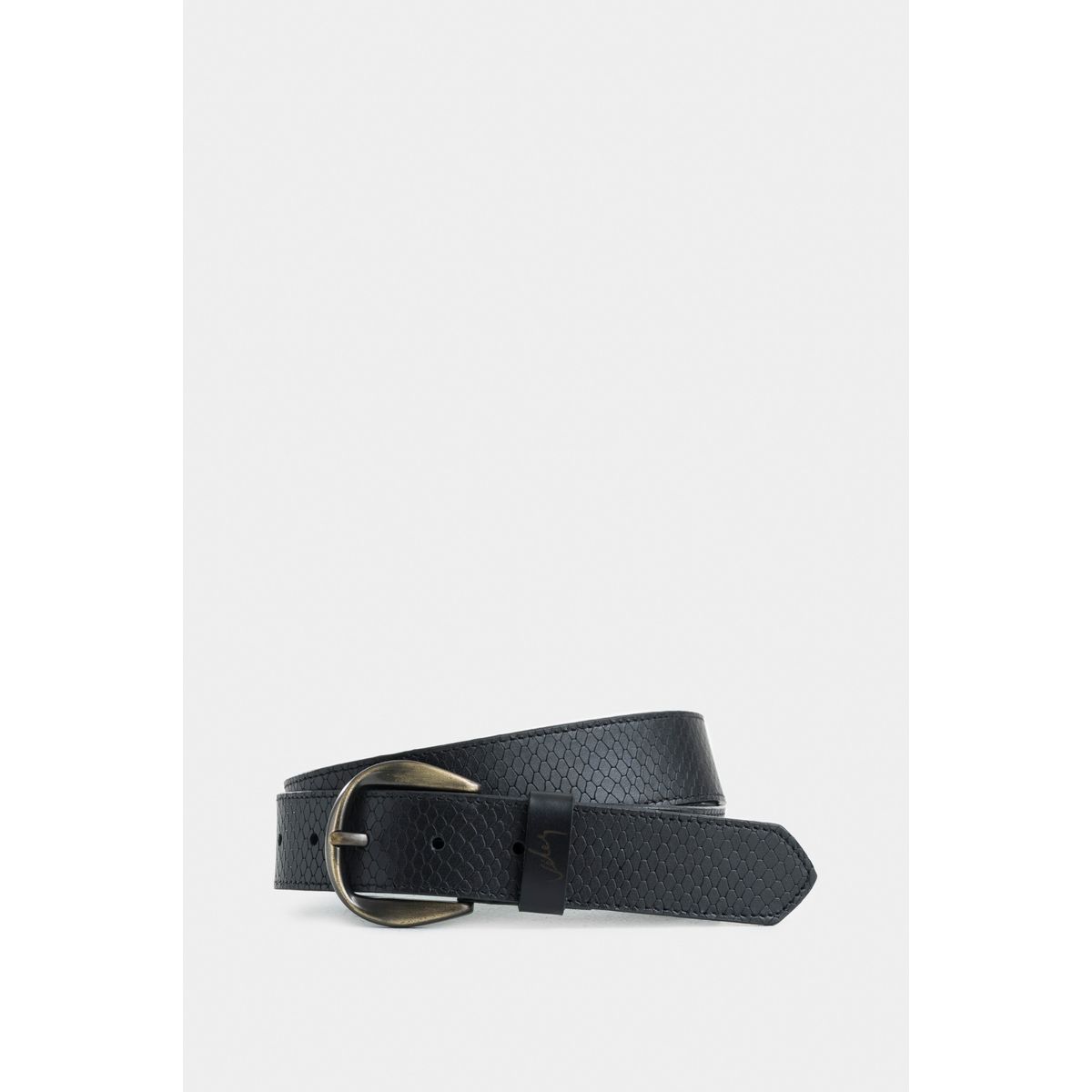 VELEZ - Vélez Cinturón Unifaz Makki De Cuero Para Mujer Placa Reptilia Negro