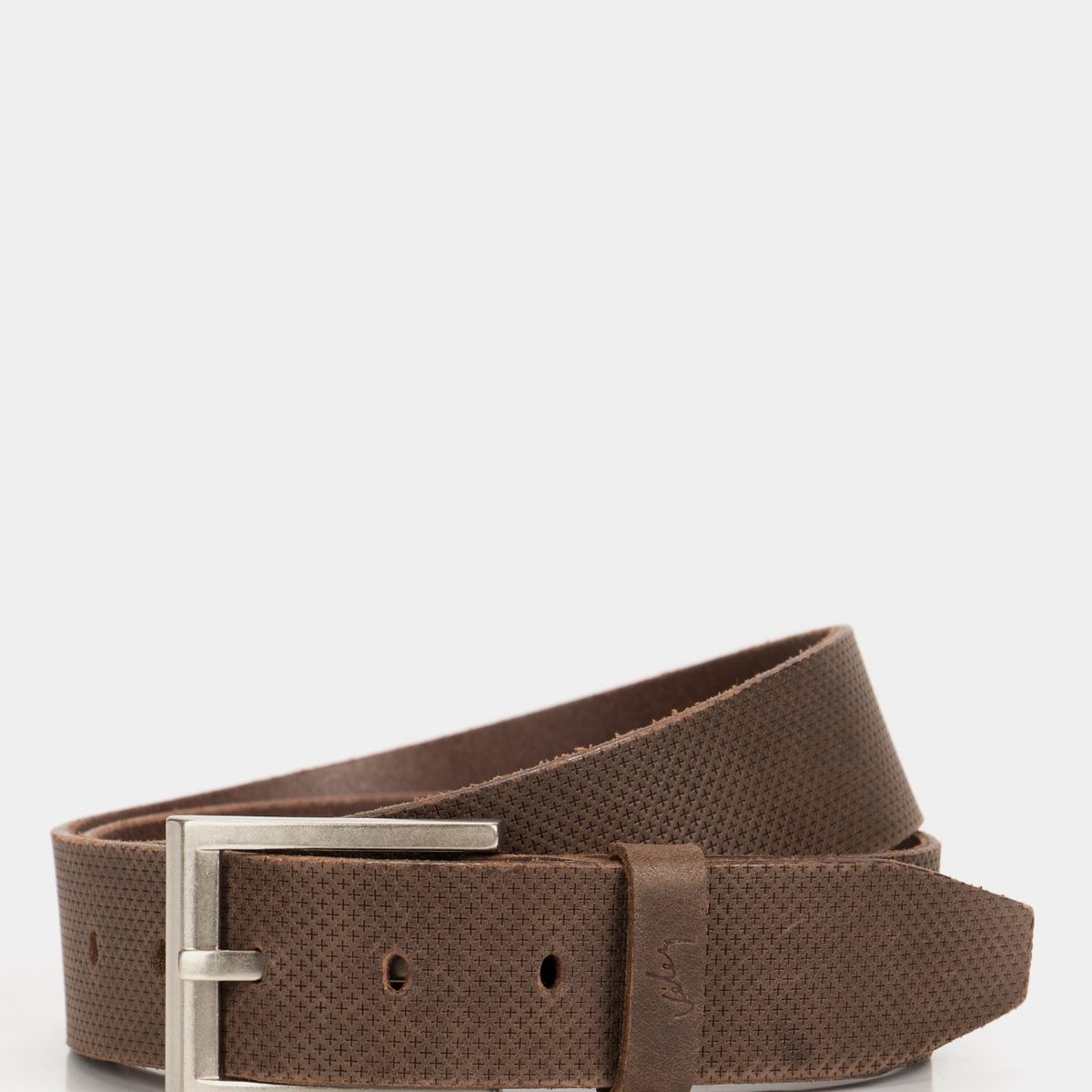 VELEZ - Vélez Cinturón Unifaz Kiat De Cuero Hombre Grabado Placa Cruces Cafe