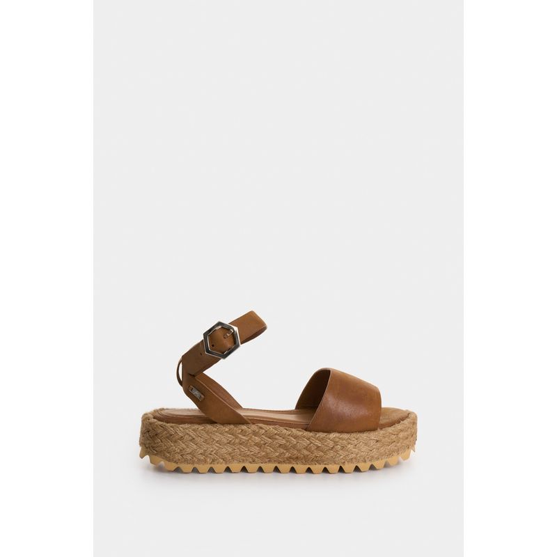 VELEZ - Vélez Sandalia Plataforma Salem De Cuero Mujer Fibra Natural Miel