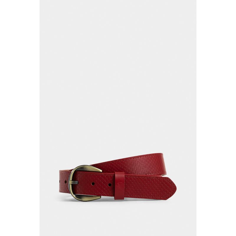 VELEZ - Vélez Cinturón Unifaz Makki De Cuero Para Mujer Placa Reptilia Rojo