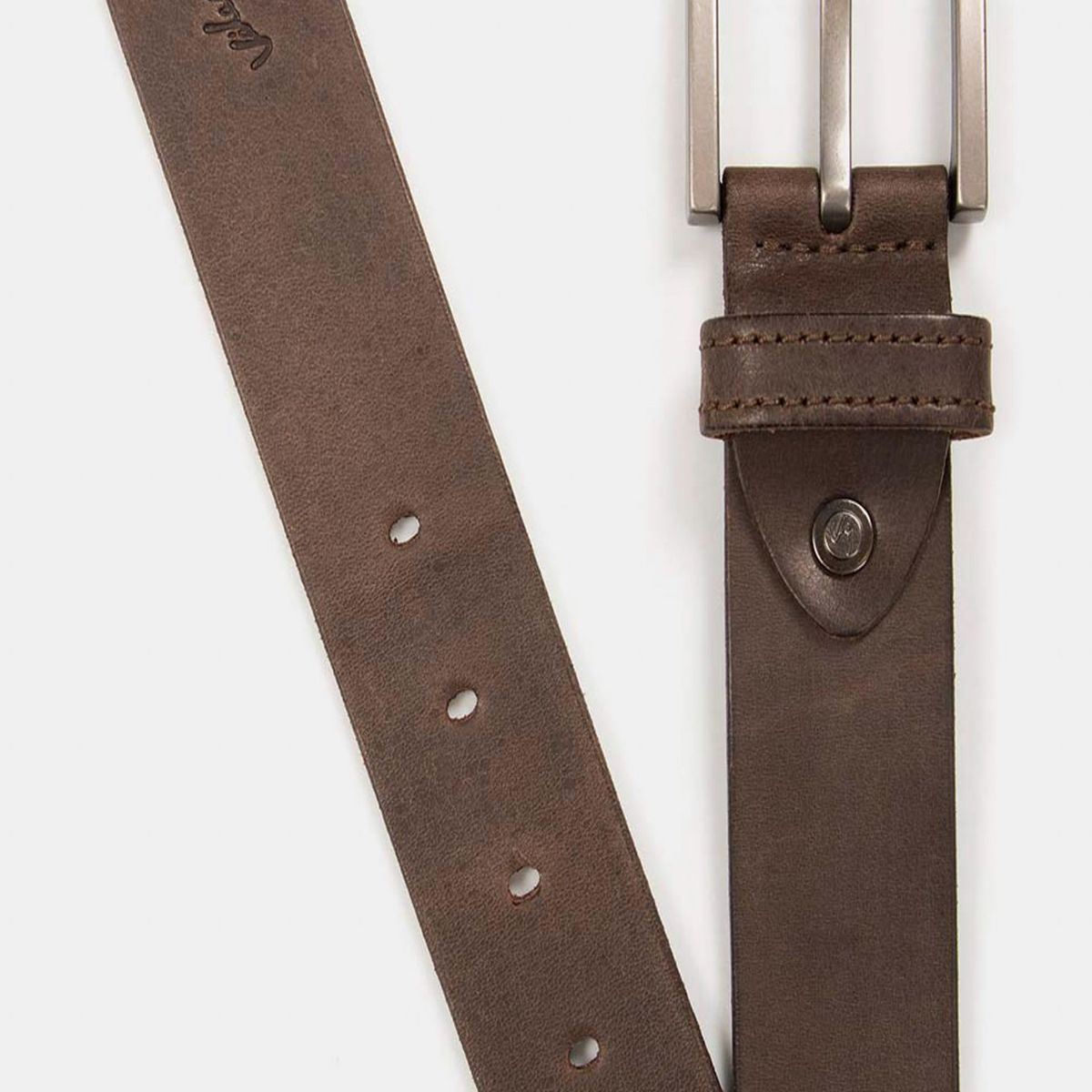 VELEZ - Vélez Cinturón Unifaz Capote De Cuero Hombre Pasador Costuras Cafe