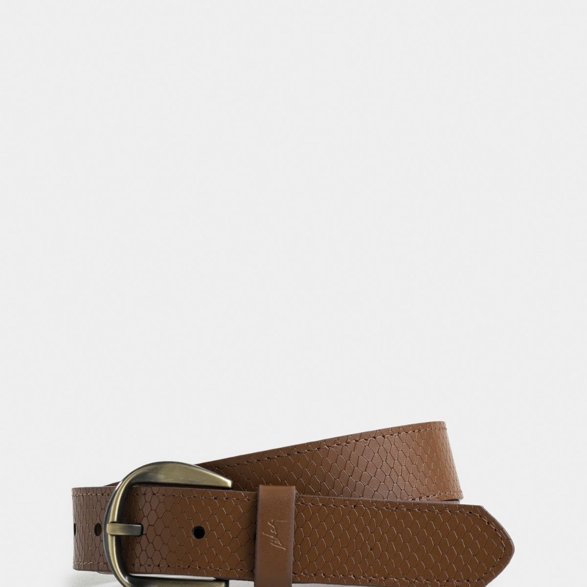 VELEZ - Vélez Cinturón Unifaz Makki De Cuero Para Mujer Placa Reptilia Miel