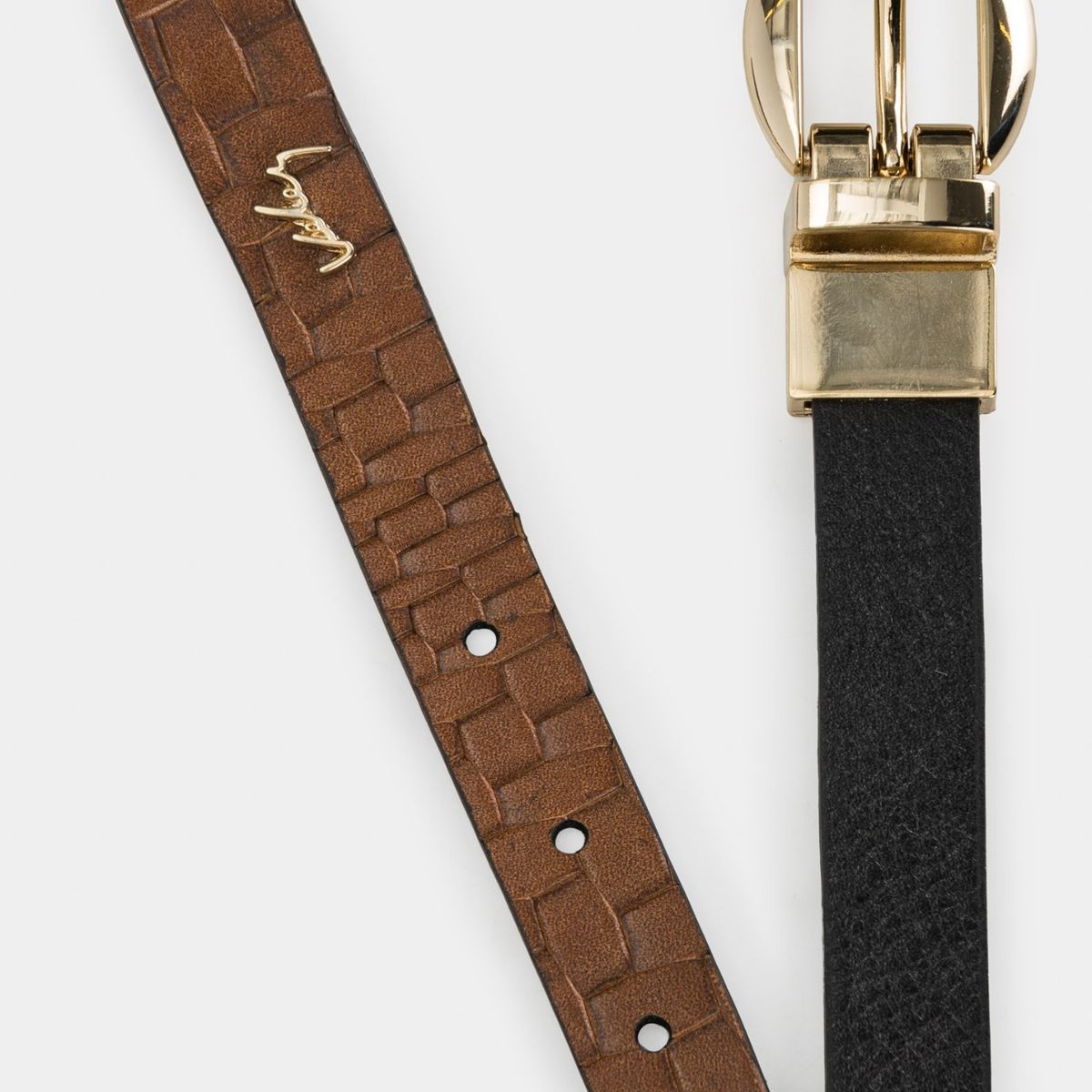 VELEZ - Vélez Cinturón Doble Faz Taipei Cuero Mujer Mezcla De Texturas Negro