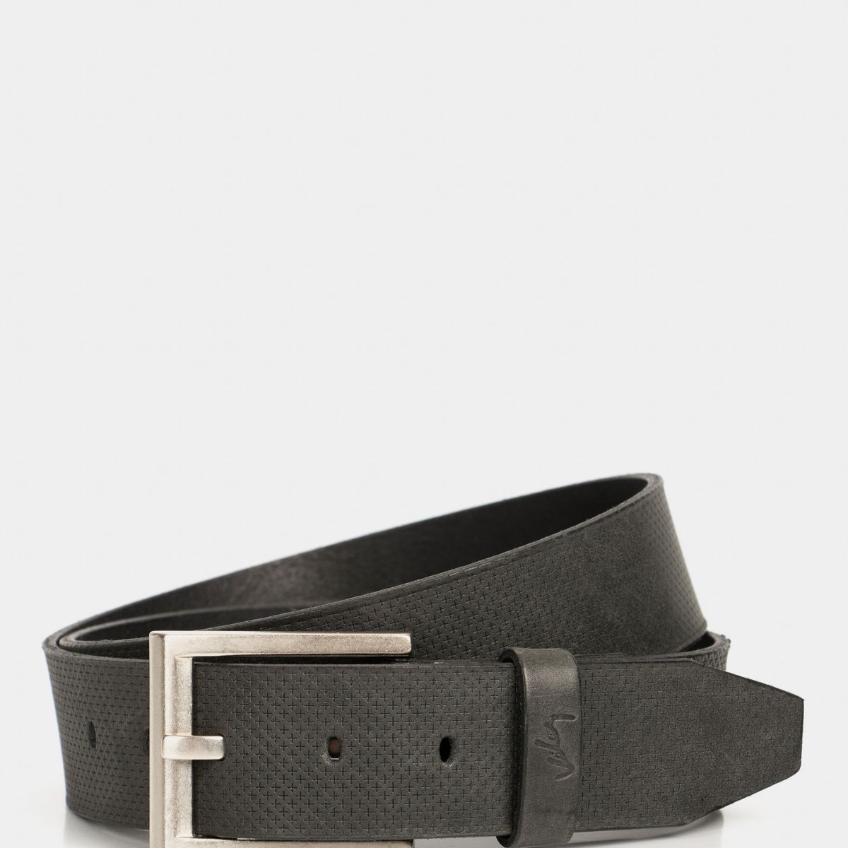 VELEZ - Vélez Cinturón Unifaz Kiat De Cuero Hombre Grabado Placa Cruces Negro