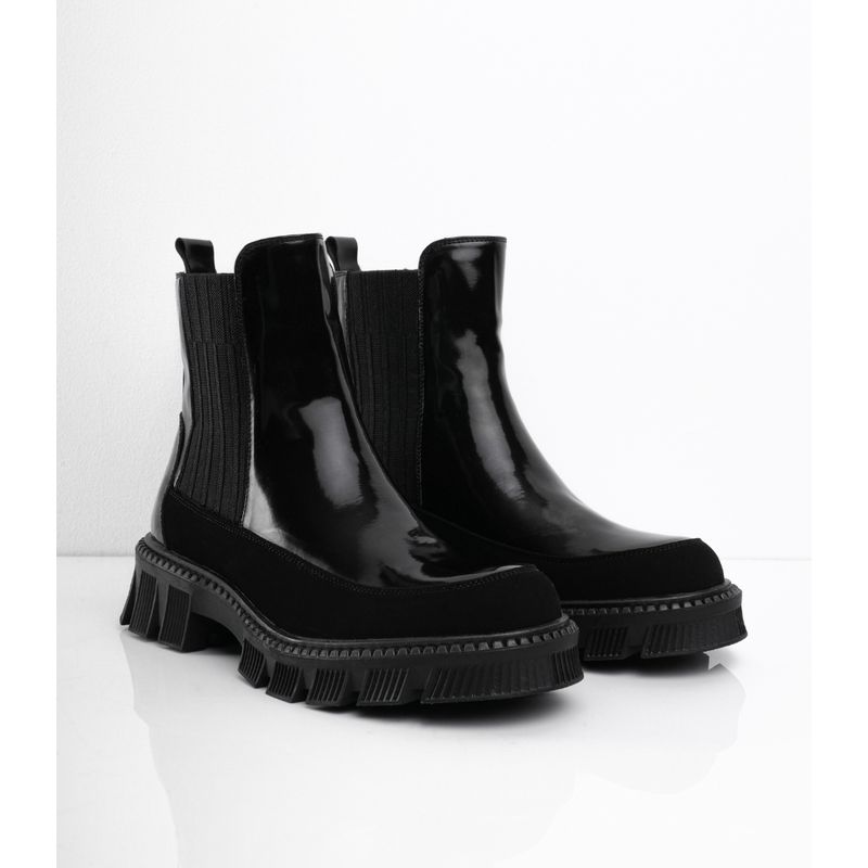 CALZADO ADRENALINA - Botin negro de charol con elástico y puntera matte beckett