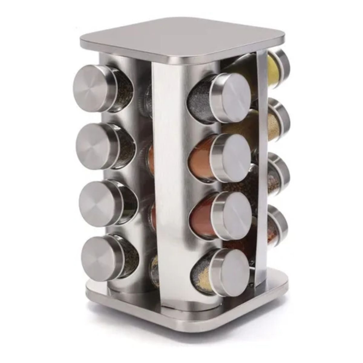 GENERICO - Soporte giratorio de acero inoxidable para condimentos, 16 tarros