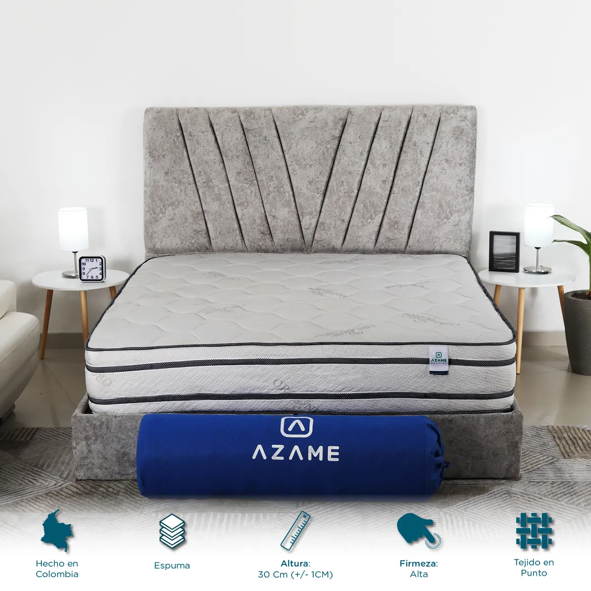 AZAME - Colchón Enrollado Premium Doble Ortopédico Firmeza Alta Antiflama 140x190