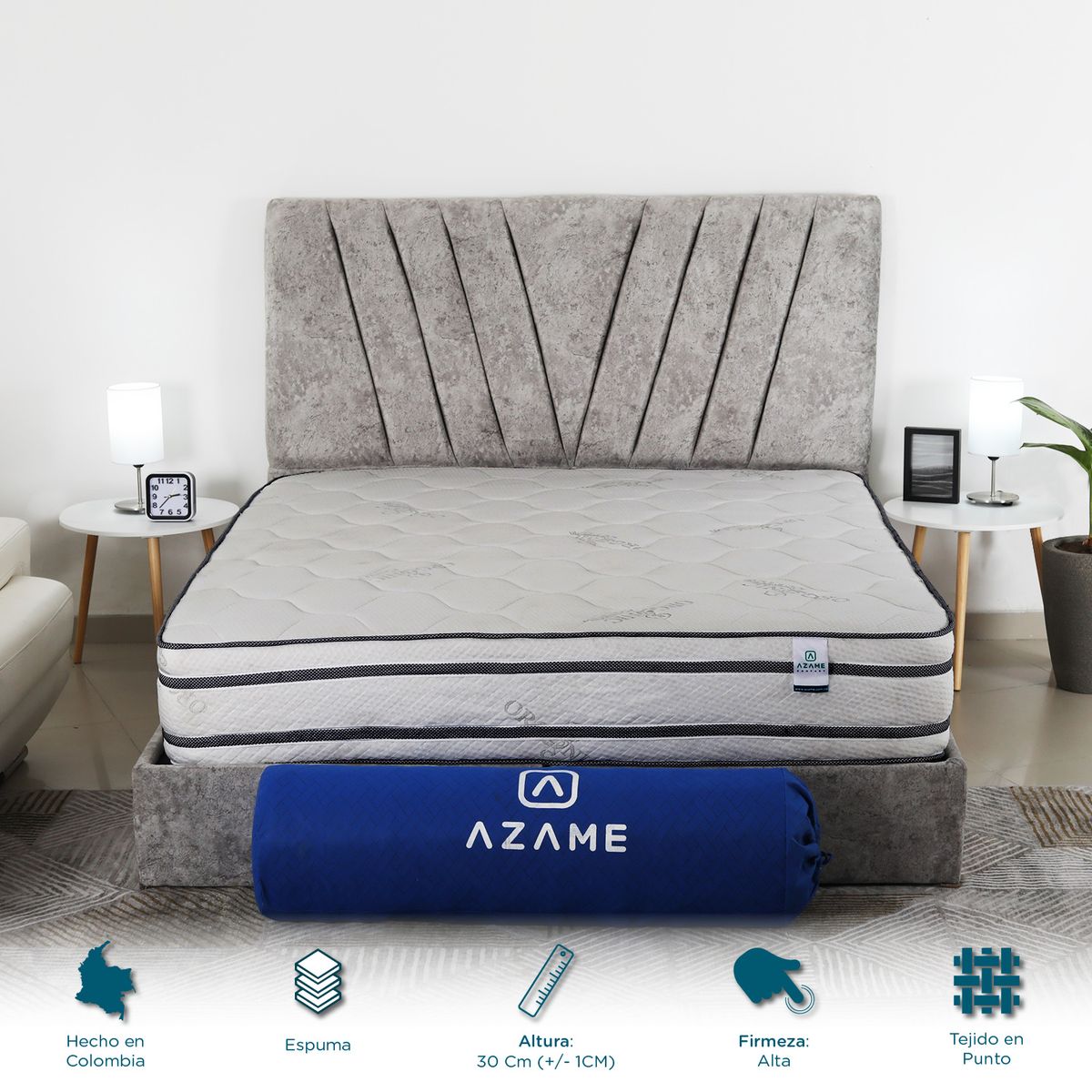 AZAME - Colchón Enrollado Premium Doble Ortopédico Firmeza Alta Antiflama 140x190