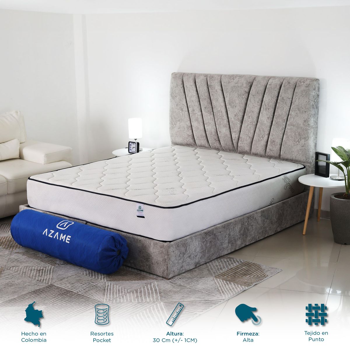 AZAME - Colchón Enrollado Antiflama Deluxe Queen Ortopédico Resortes Pocket 160x190