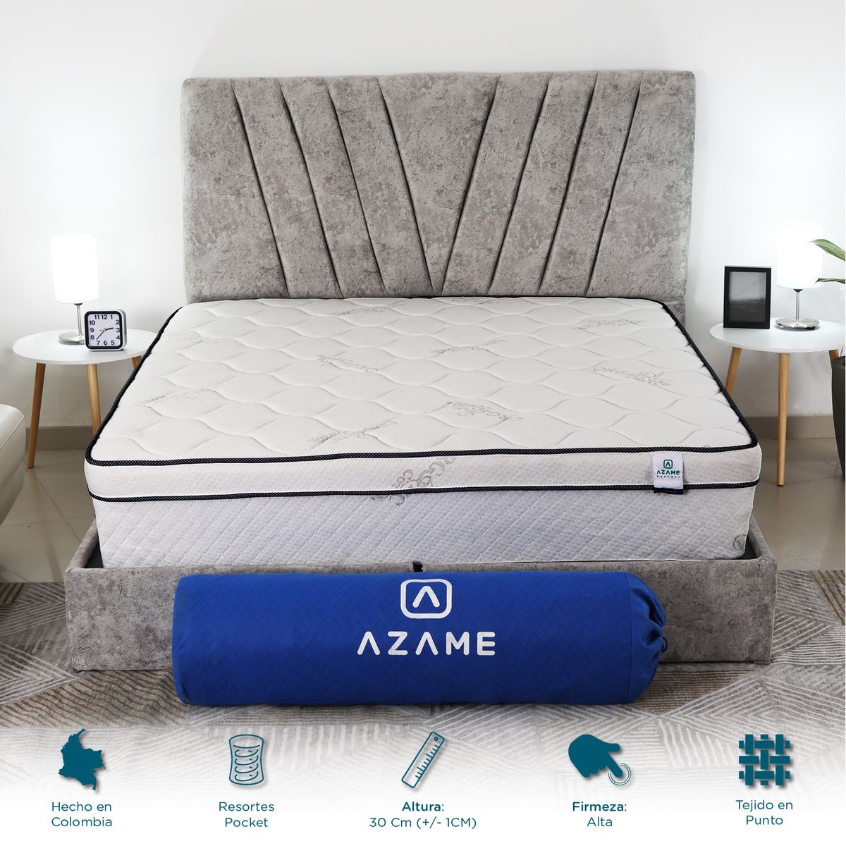 AZAME - Colchón Enrollado Luxury Queen Ortopédico Resortes Pocket Antiflama 160x190