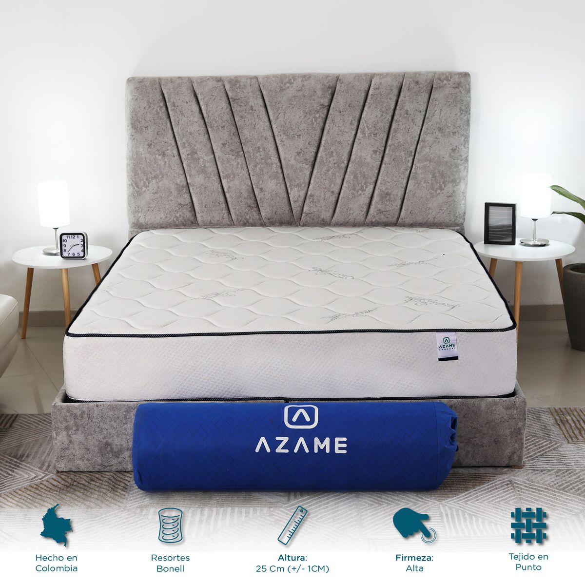 AZAME - Colchón Enrollado Antiflama Classic Queen Ortopédico Resortes Bonell 160x190cm