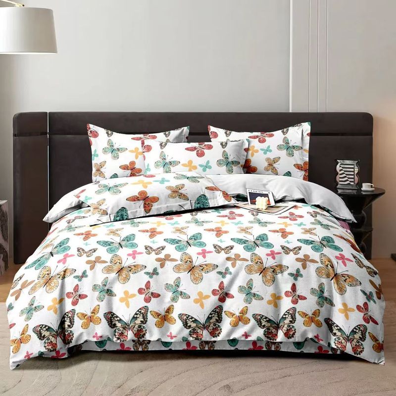 SIRENITAS - Juego de sabanas Cama Doble Blanco Mariposas Multicolor