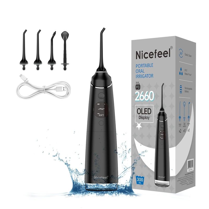 KOBALT - Irrigador dental inalámbrico negro Nicefeel