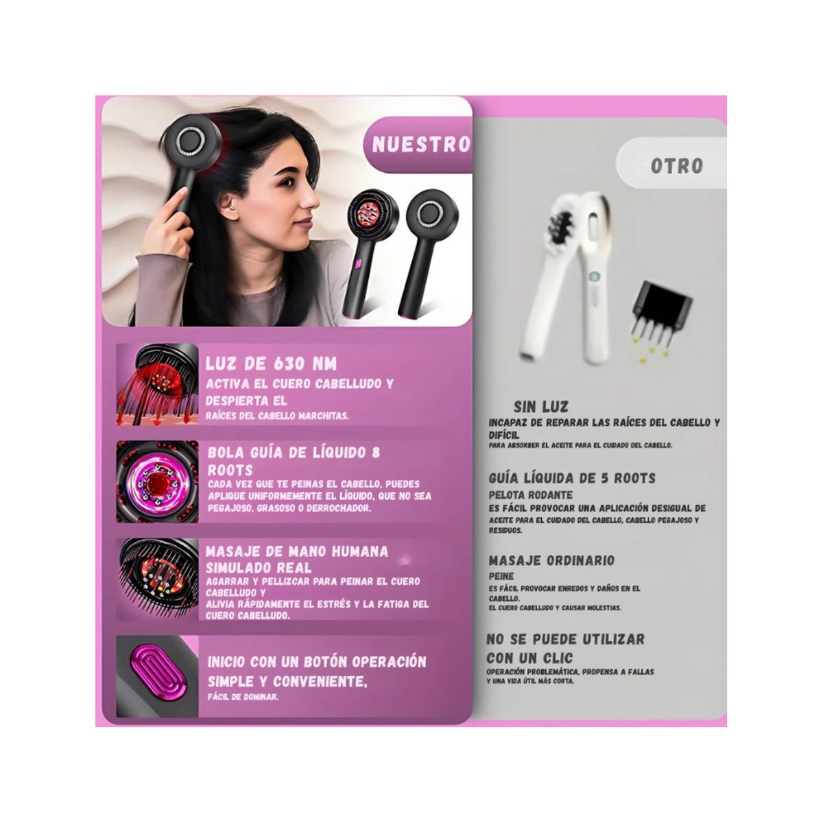 GENERICO - Cepillo Masajeador Capilar Vibratorio Cuero Cabelludo