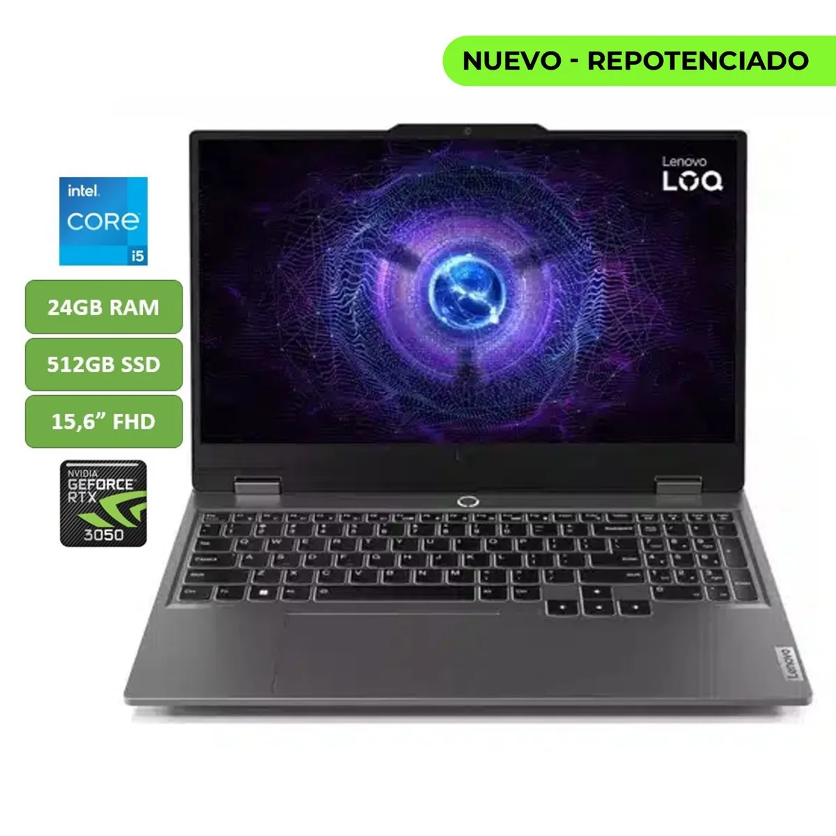 LENOVO - PORTATIL LENOVO LOQ - CORE I5 12450HX - 24GB RAM - 512GB SSD - 15,6" FHD - RTX 3050 6GB - MOD 15IAX9
