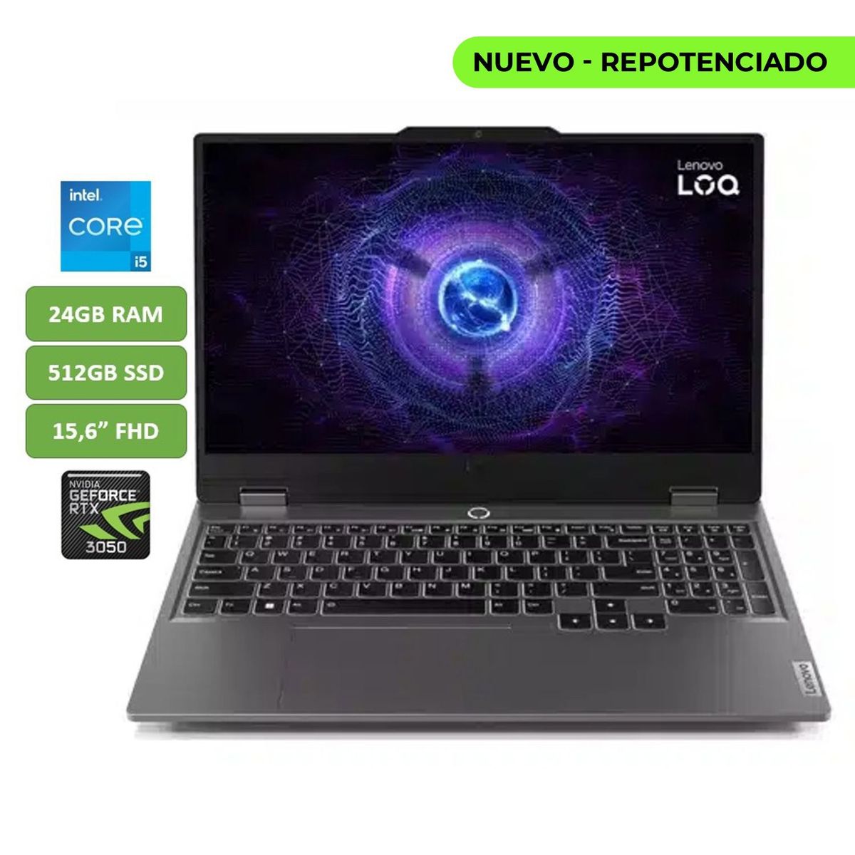 LENOVO - PORTATIL LENOVO LOQ - CORE I5 12450HX - 24GB RAM - 512GB SSD - 15,6" FHD - RTX 3050 6GB - MOD 15IAX9