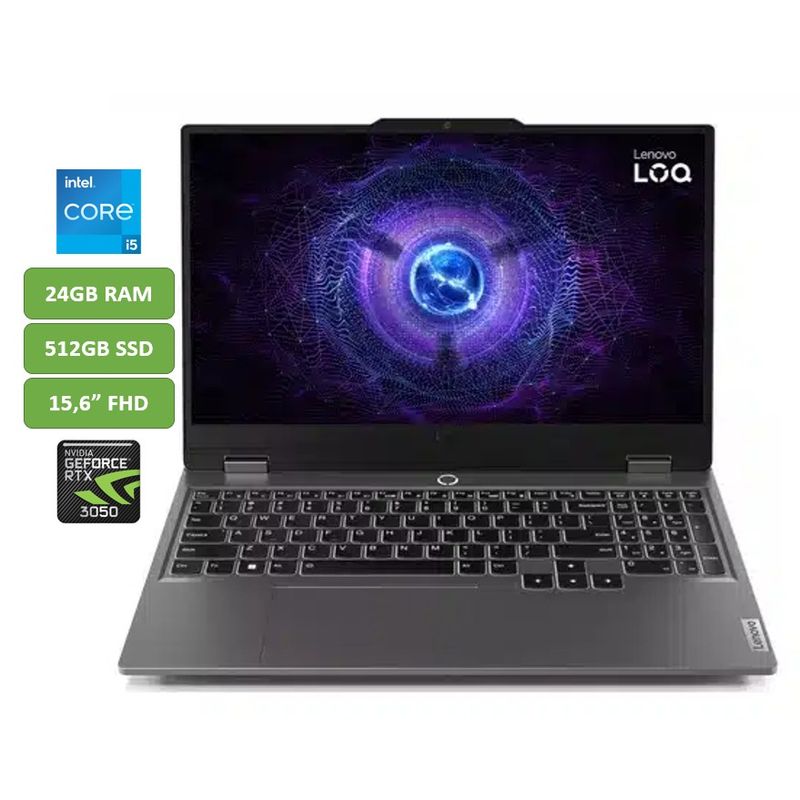 LENOVO - PORTATIL LENOVO LOQ - CORE I5 12450HX - 24GB RAM - 512GB SSD - 15,6" FHD - RTX 3050 6GB - MOD 15IAX9