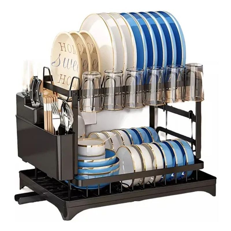 GENERICO - Escurridor De Platos 2 Niveles Multifuncional Organizador Color Negro