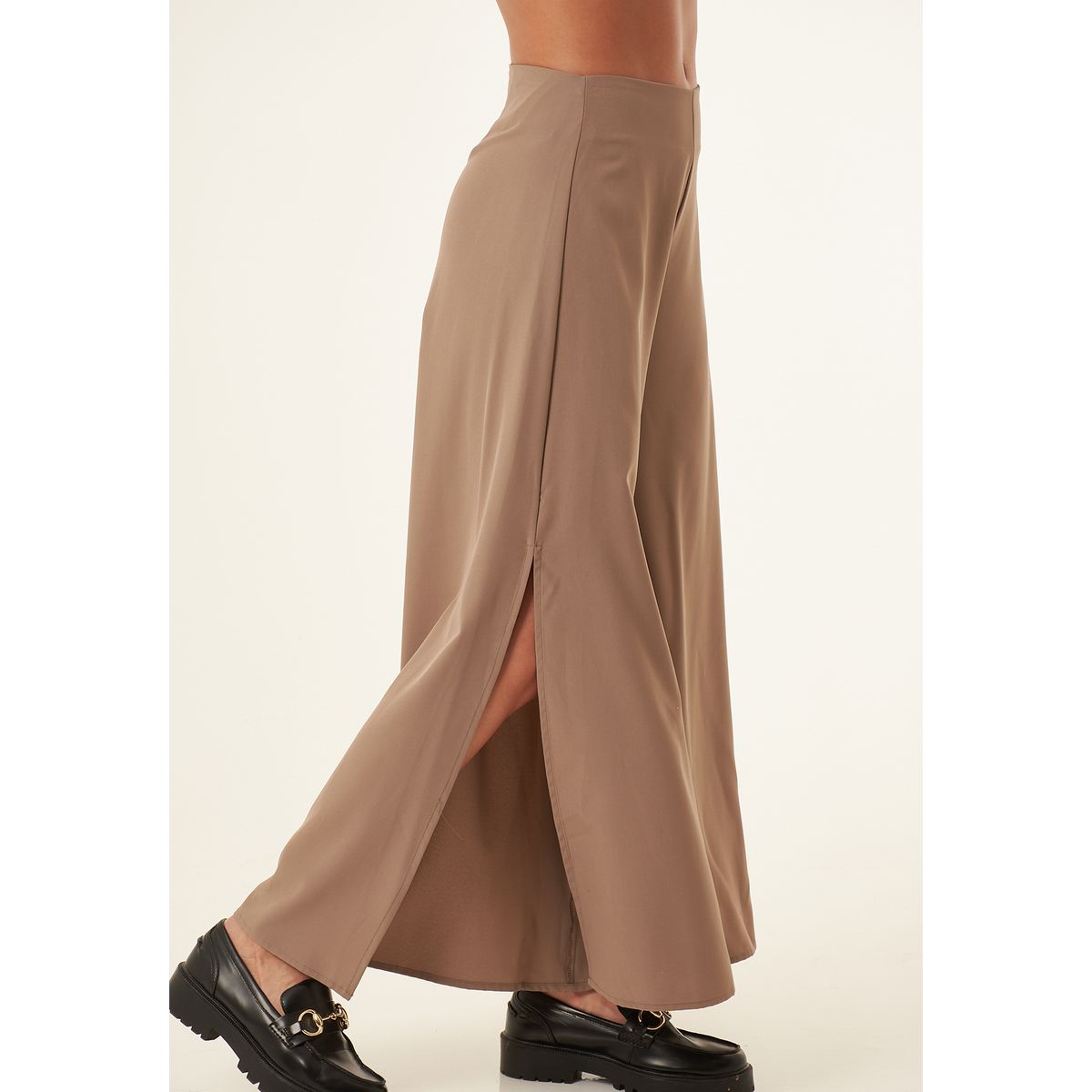 BELIFE - Pantalón café con aberturas para mujer