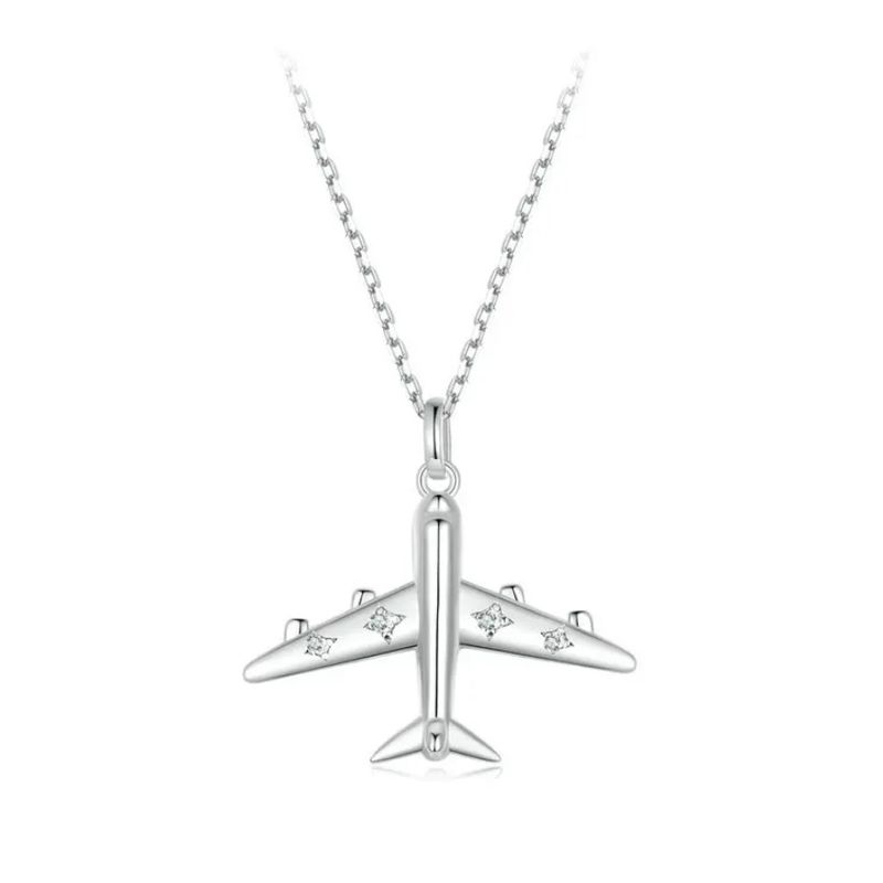 ALHAJAS - Collar Cadena Alhajas Para Mujer Avión Viajes Fabricado En Plata 925